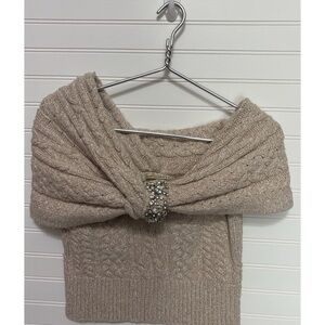 HELLESSY Marla Cable Knit Wool Off Shoulder Crystal Embellished Sweater Size XS